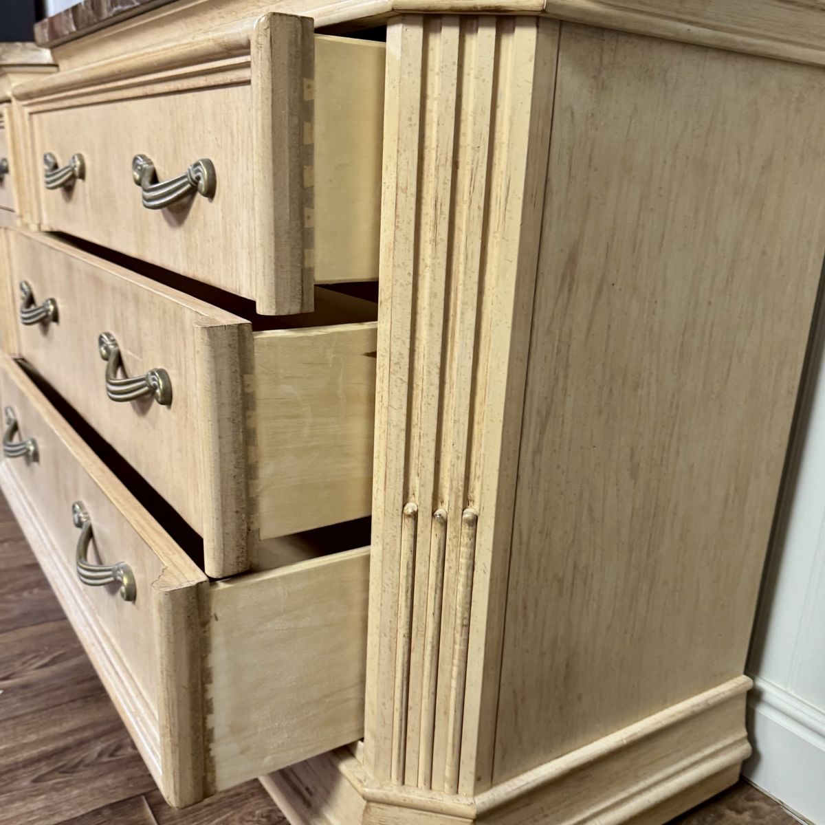 Vintage Bernhardt Neoclassical Revival Marble Top 3-Drawer Nightstands