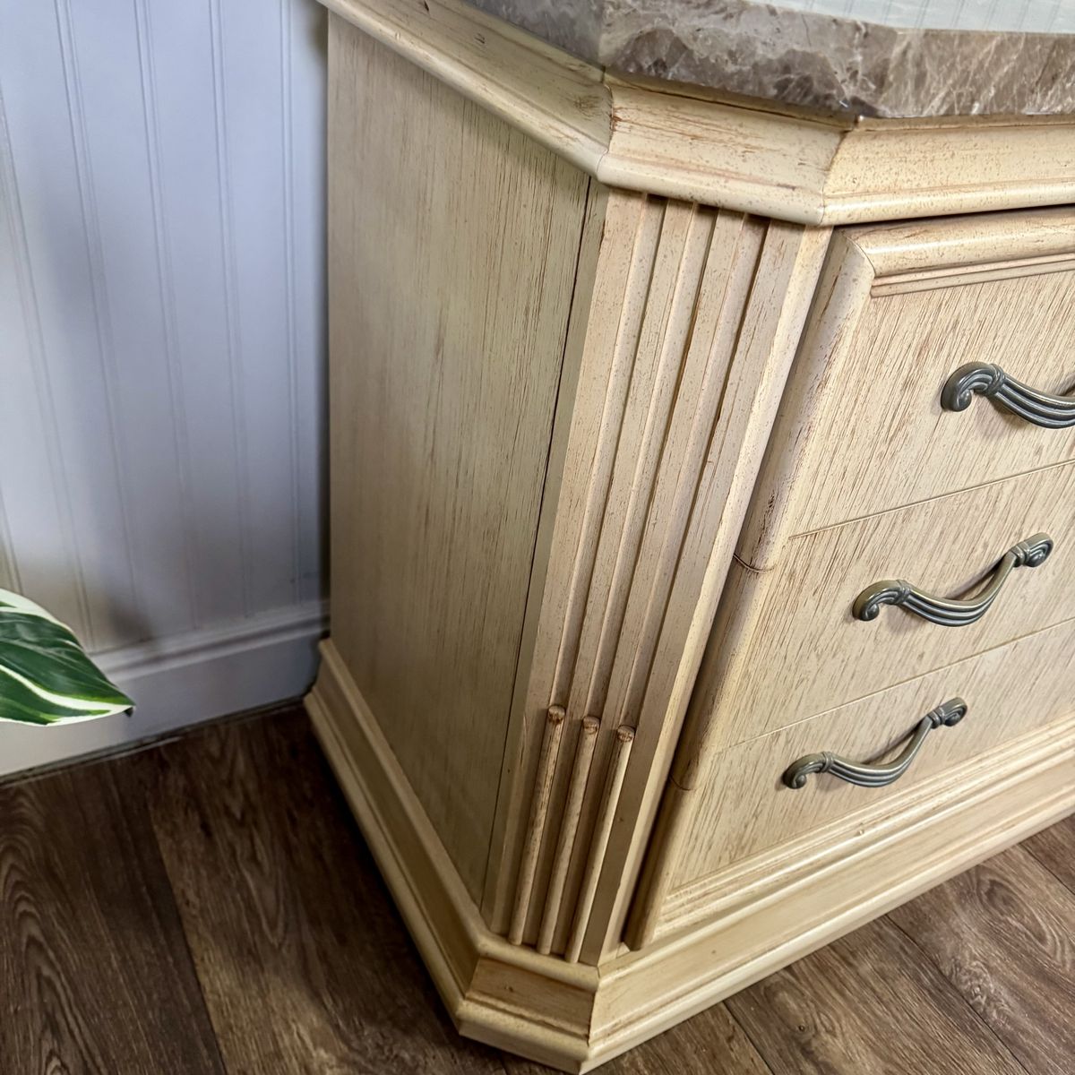 Vintage Bernhardt Neoclassical Revival Marble Top 3-Drawer Nightstands