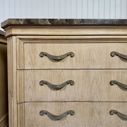Vintage Bernhardt Neoclassical Revival Marble Top 3-Drawer Nightstands