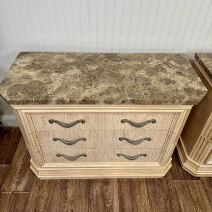 Vintage Bernhardt Neoclassical Revival Marble Top 3-Drawer Nightstands