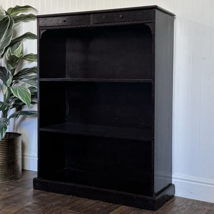 Vintage Black Ebonized Bookshelf with Drawers