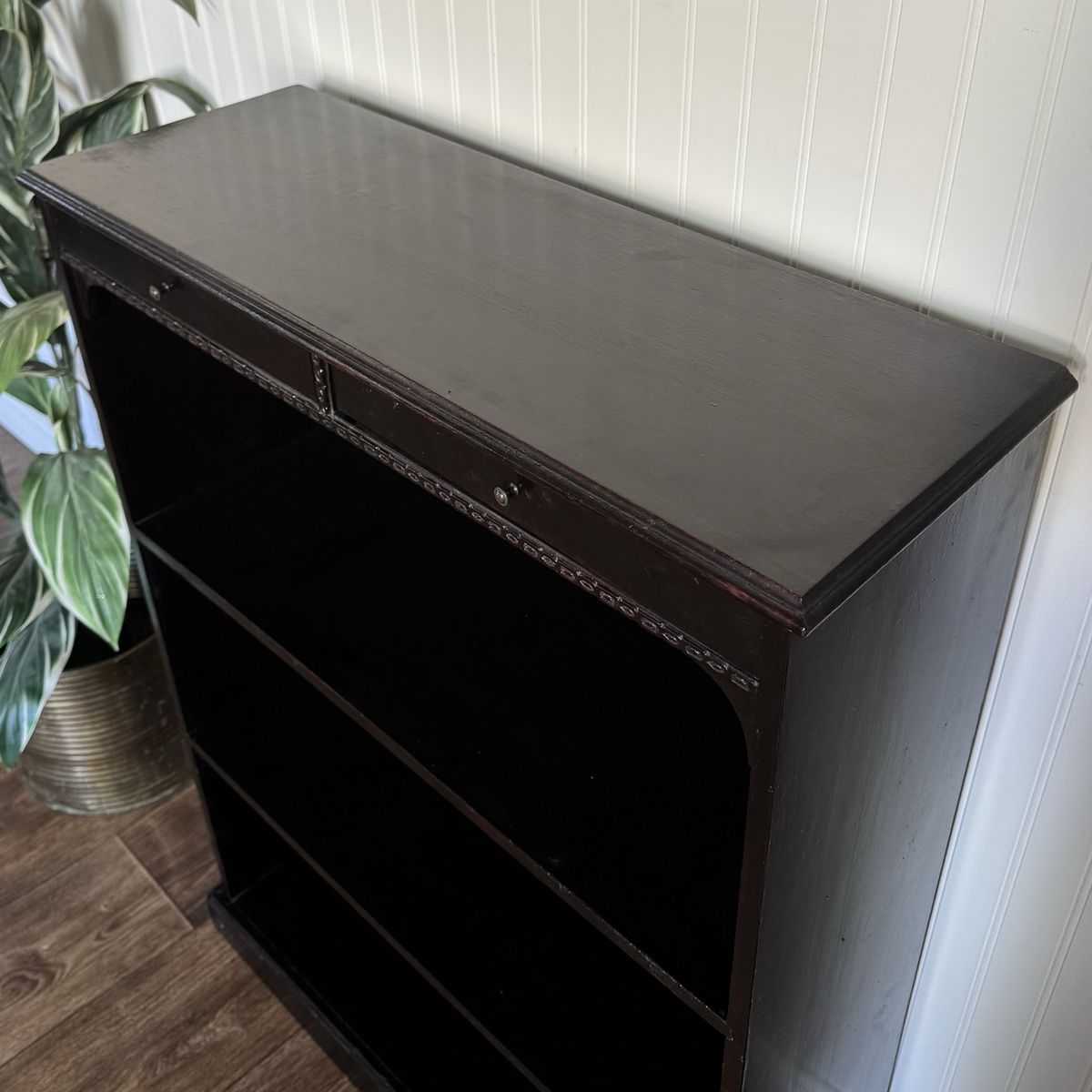 Vintage Black Ebonized Bookshelf with Drawers