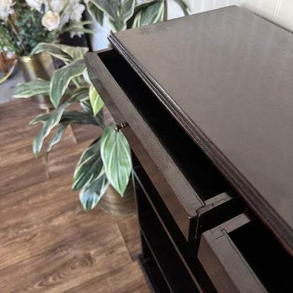 Vintage Black Ebonized Bookshelf with Drawers