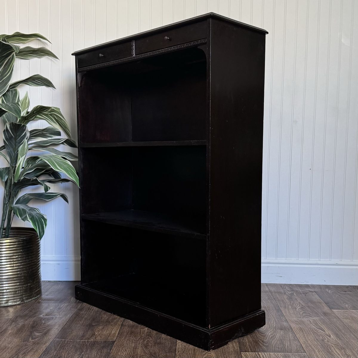 Vintage Black Ebonized Bookshelf with Drawers