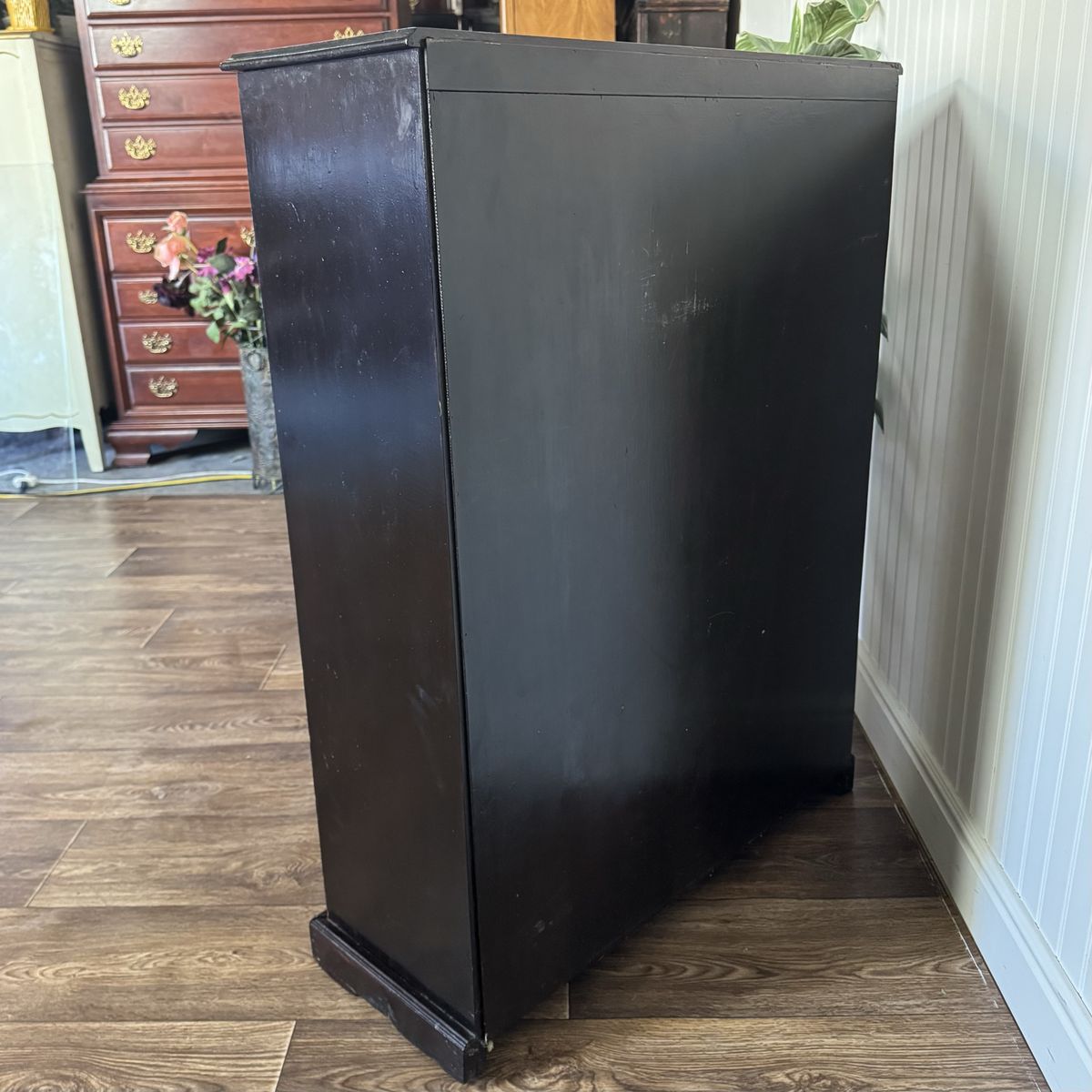 Vintage Black Ebonized Bookshelf with Drawers