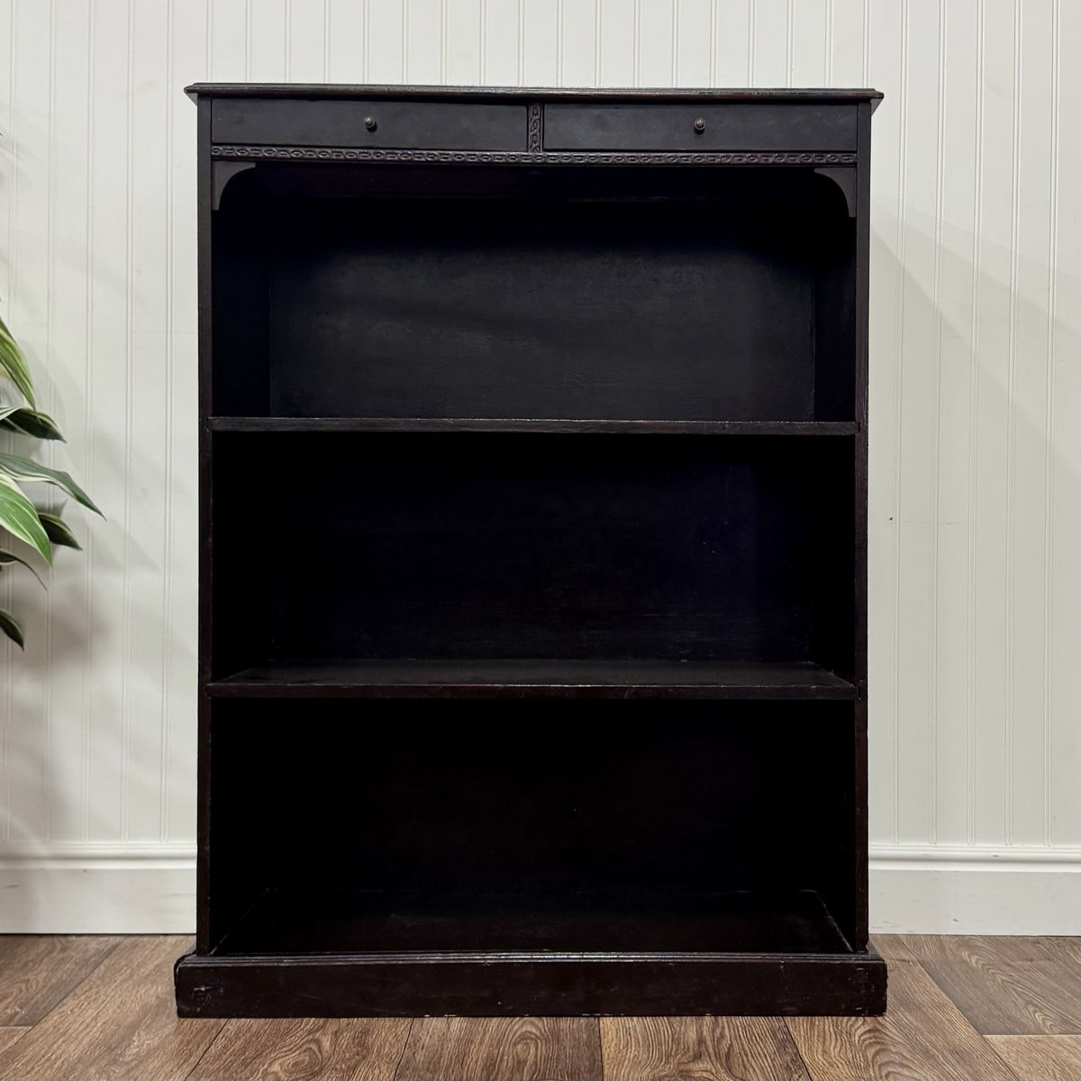 Vintage Black Ebonized Bookshelf with Drawers