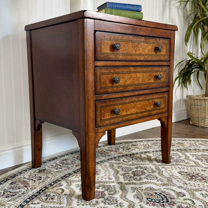 Vintage Burl Inlay Federal Style Nightstand
