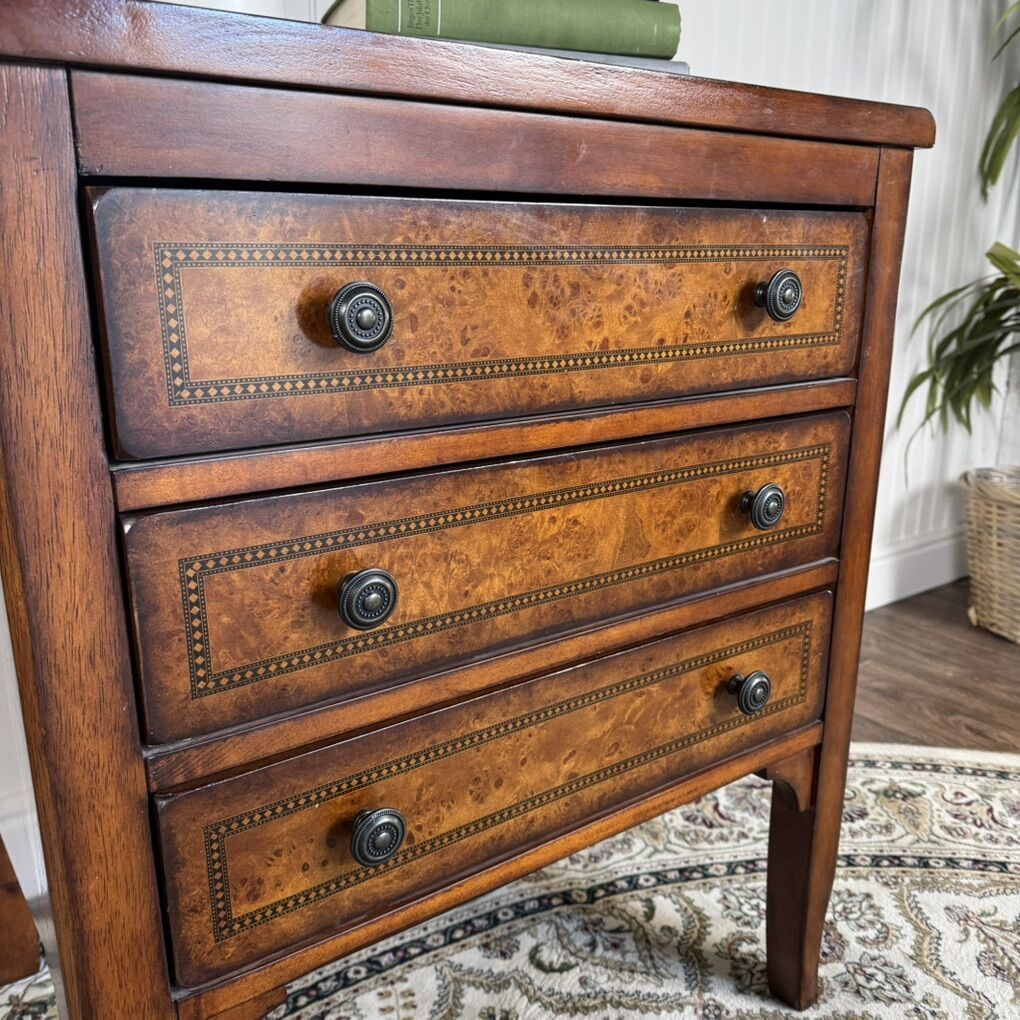 Vintage Burl Inlay Federal Style Nightstand