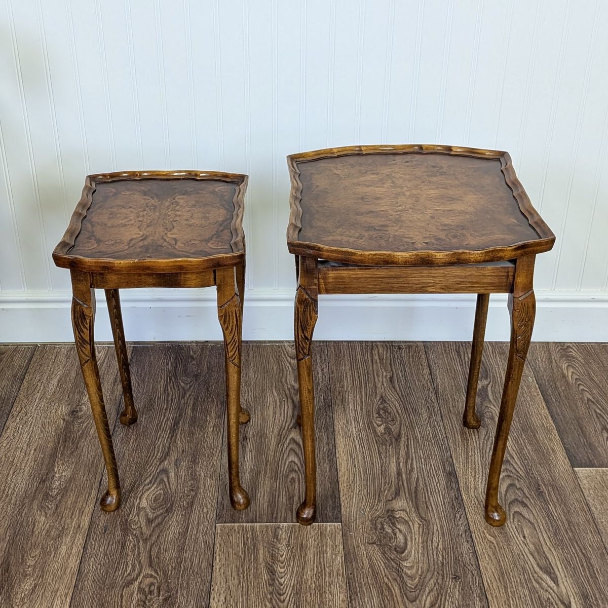 Small Vintage Burl Wood Nesting End Tables