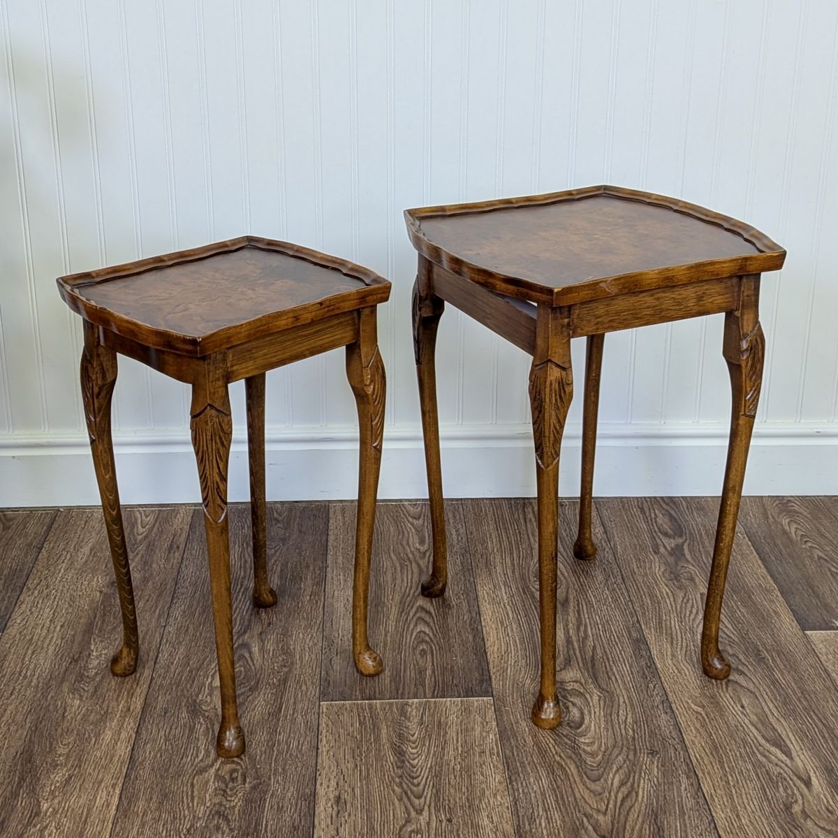 Small Vintage Burl Wood Nesting End Tables