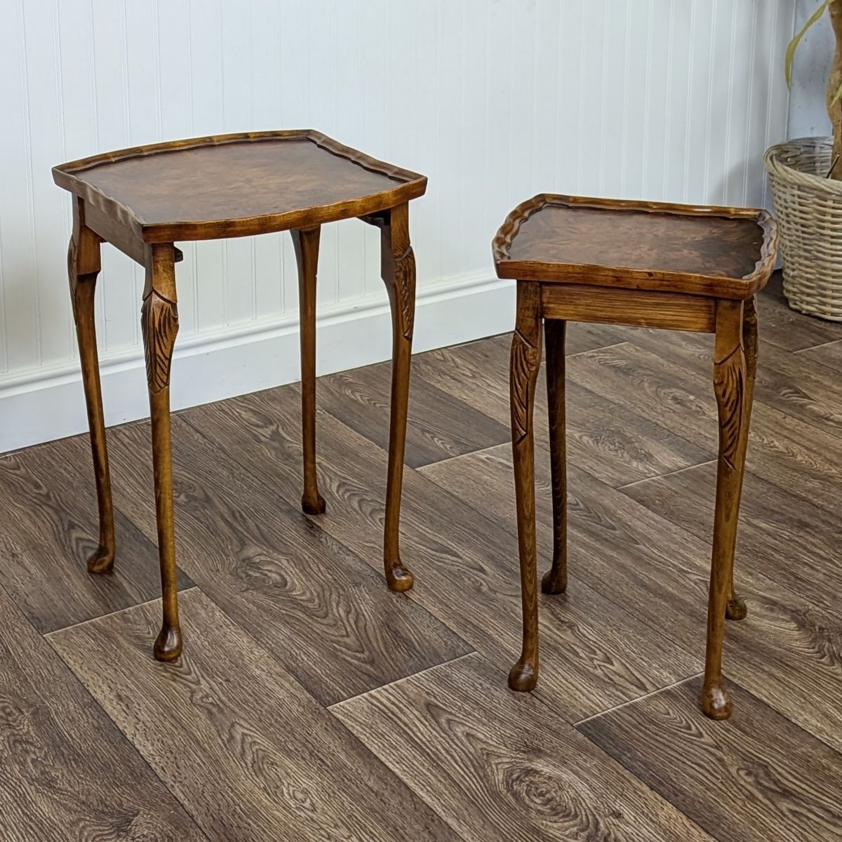 Small Vintage Burl Wood Nesting End Tables
