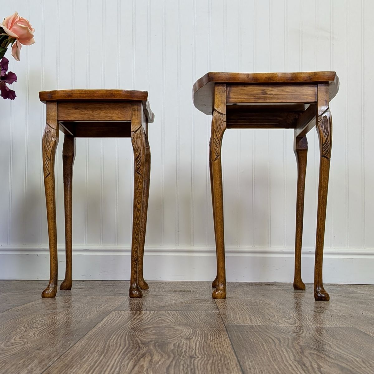 Small Vintage Burl Wood Nesting End Tables