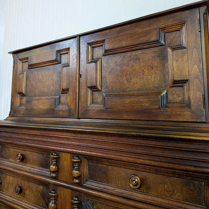 Vintage Burl Wood Spanish Revival Chest-on-Chest Dresser