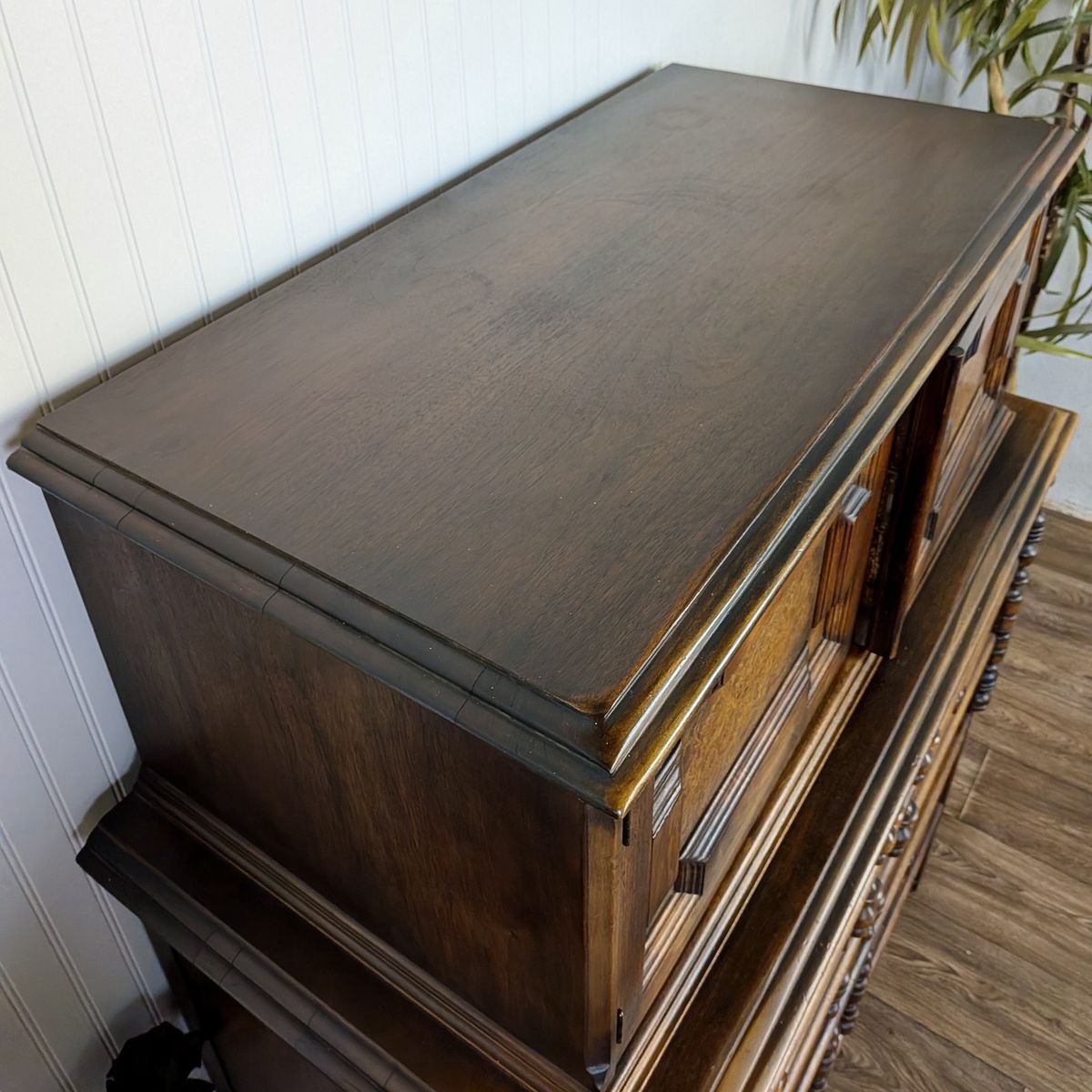 Vintage Burl Wood Spanish Revival Chest-on-Chest Dresser