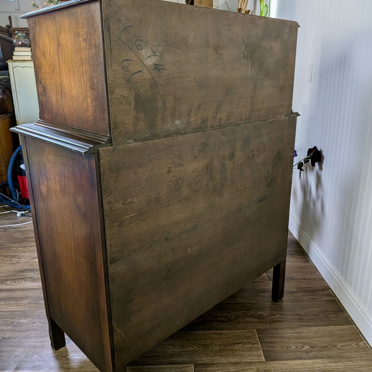 Vintage Burl Wood Spanish Revival Chest-on-Chest Dresser