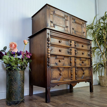 Vintage Burl Wood Spanish Revival Chest-on-Chest Dresser