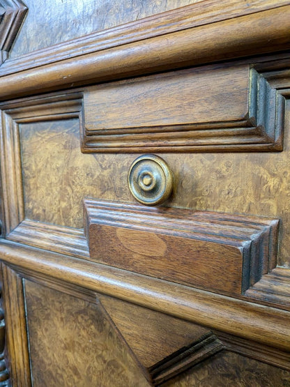 Vintage Burl Wood Spanish Revival Chest-on-Chest Dresser