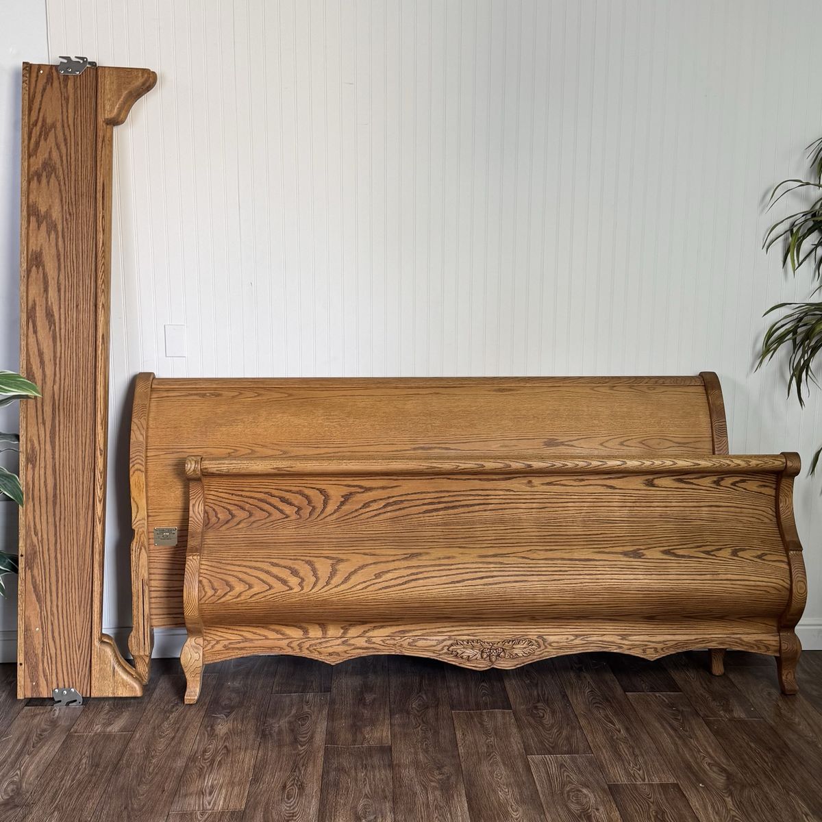 Vintage Carved Oak King Sleigh Bed - Oakwood Interiors Versailles Collection