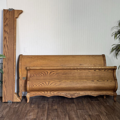 Vintage Carved Oak King Sleigh Bed - Oakwood Interiors Versailles Collection