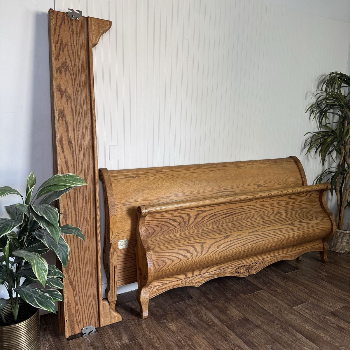 Vintage Carved Oak King Sleigh Bed - Oakwood Interiors Versailles Collection