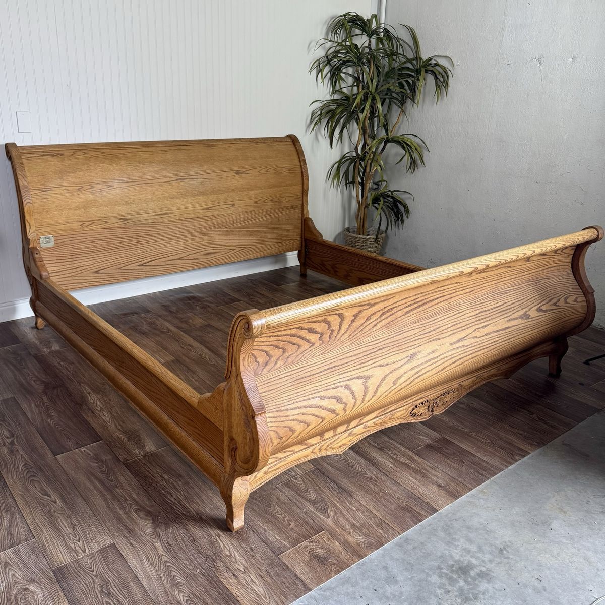 Vintage Carved Oak King Sleigh Bed - Oakwood Interiors Versailles Collection