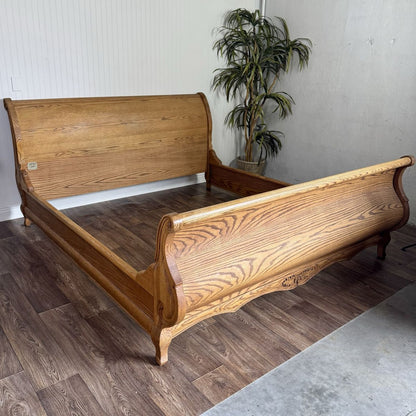Vintage Carved Oak King Sleigh Bed - Oakwood Interiors Versailles Collection