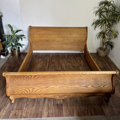 Vintage Carved Oak King Sleigh Bed - Oakwood Interiors Versailles Collection