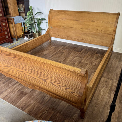 Vintage Carved Oak King Sleigh Bed - Oakwood Interiors Versailles Collection