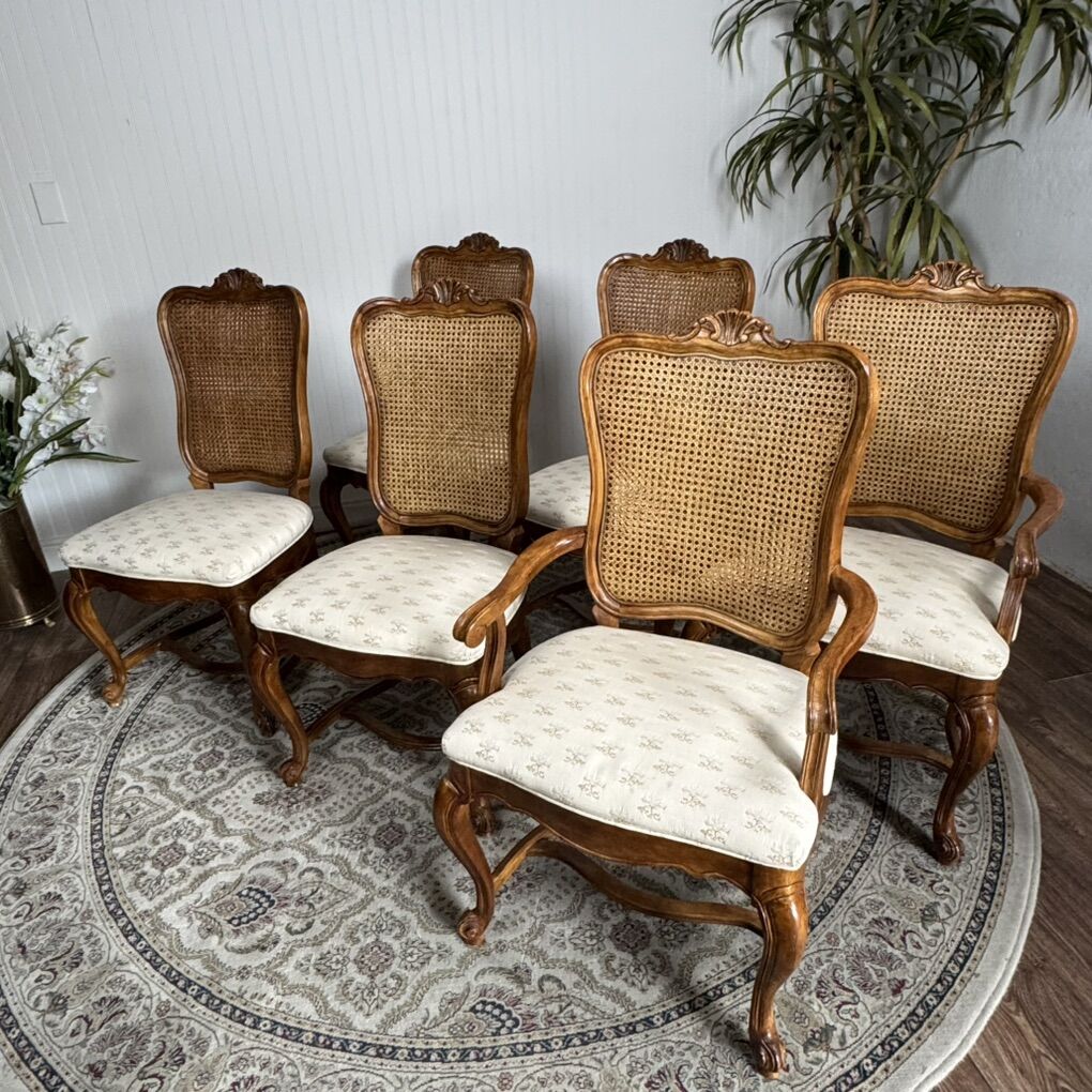 6 Double-Caned French Provincial Dining Chairs