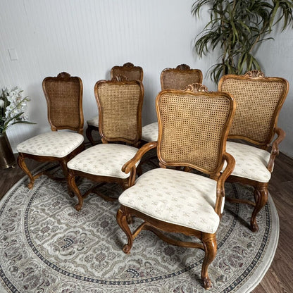 6 Double-Caned French Provincial Dining Chairs