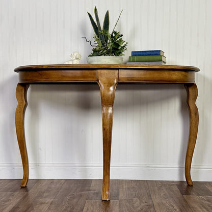Vintage Demi-Lune Console Table w/ Glass Insets