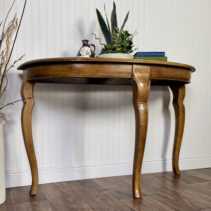 Vintage Demi-Lune Console Table w/ Glass Insets
