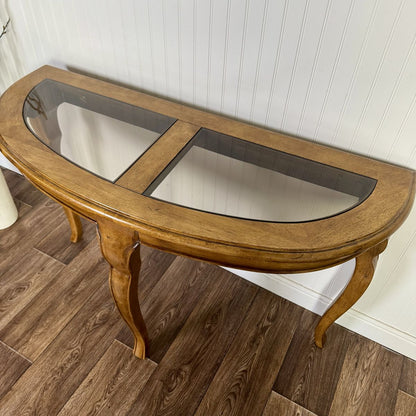 Vintage Demi-Lune Console Table w/ Glass Insets