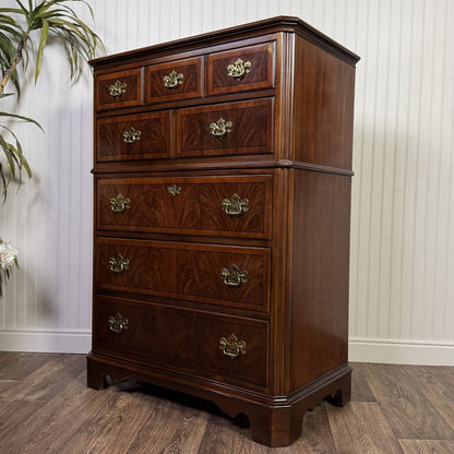 Vintage Drexel Heritage Chippendale Flame Mahogany Tall Chest / Dresser