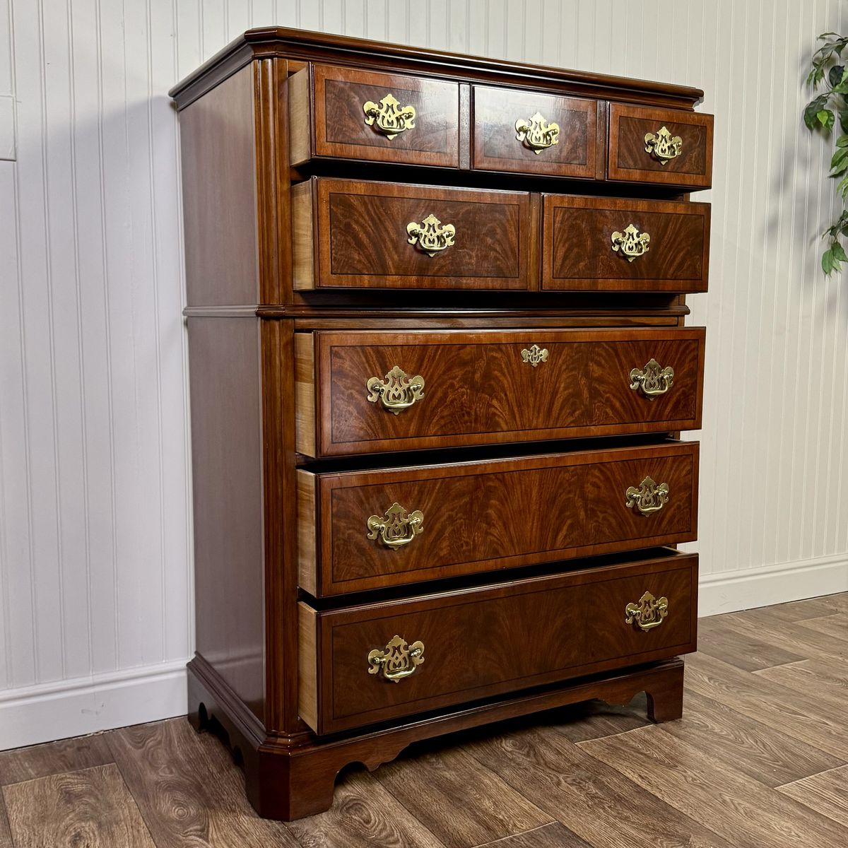 Vintage Drexel Heritage Chippendale Flame Mahogany Tall Chest / Dresser