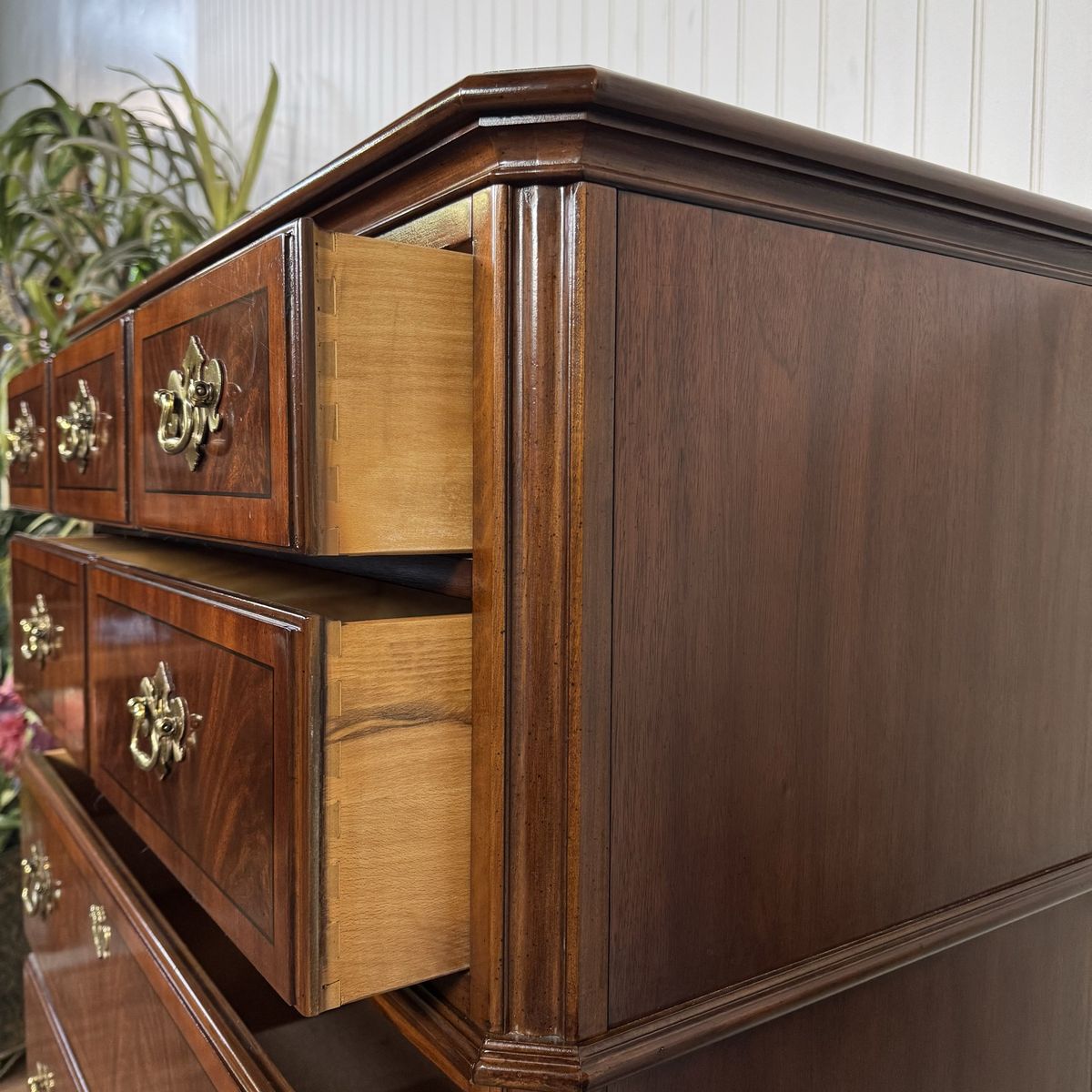 Vintage Drexel Heritage Chippendale Flame Mahogany Tall Chest / Dresser