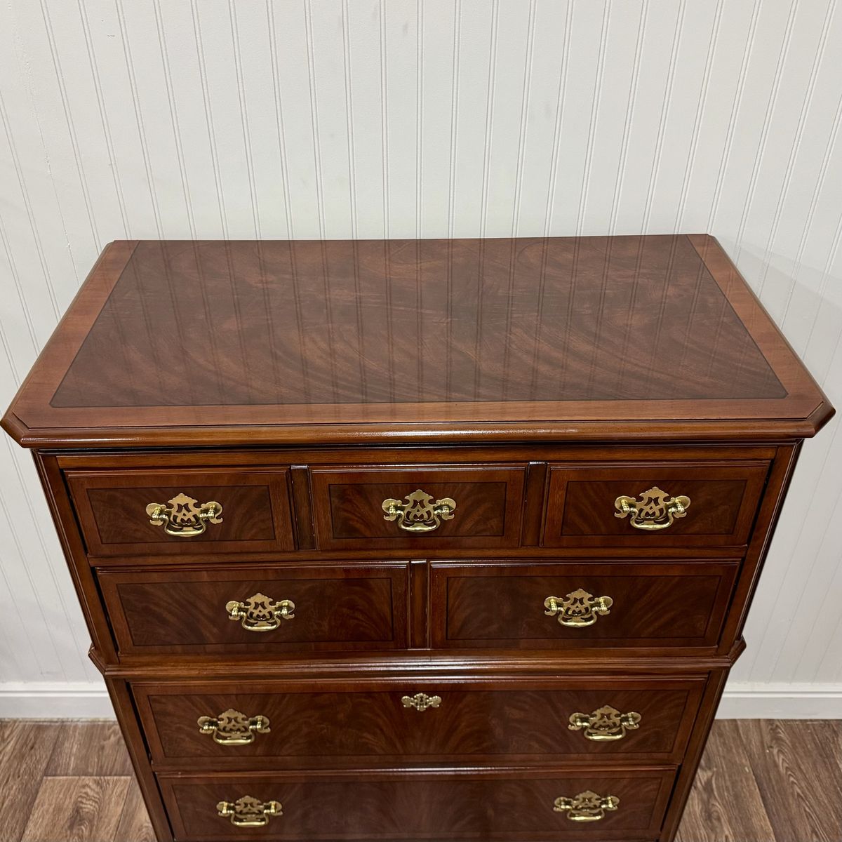 Vintage Drexel Heritage Chippendale Flame Mahogany Tall Chest / Dresser