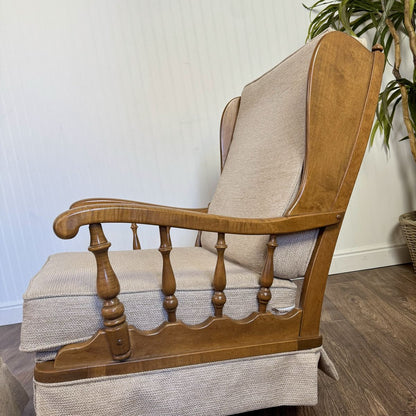 Vintage Ethan Allen Colonial Spindle Arm Wingback Chair & Ottoman