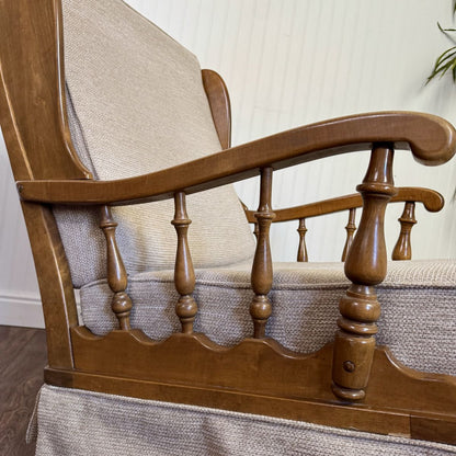 Vintage Ethan Allen Colonial Spindle Arm Wingback Chair & Ottoman