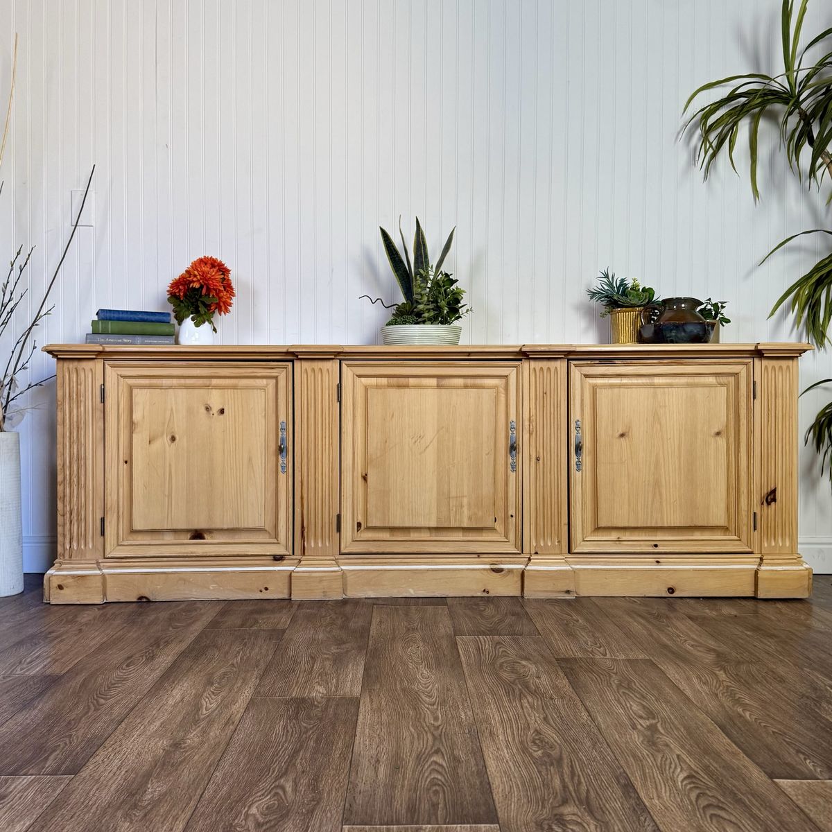 Vintage European Farmhouse Pine Sideboard / Media Console