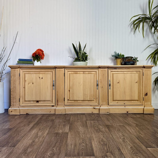 Vintage European Farmhouse Pine Sideboard / Media Console