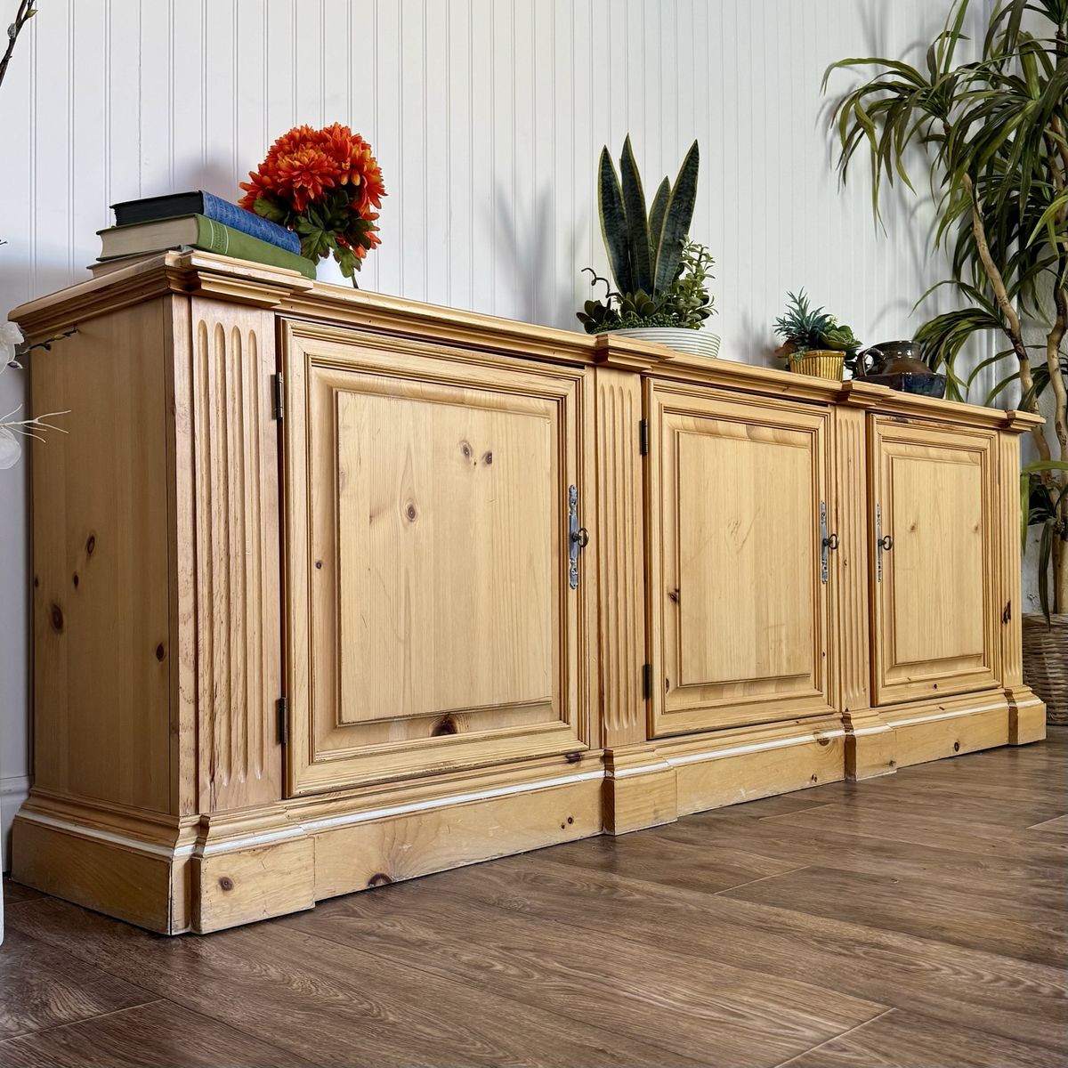 Vintage European Farmhouse Pine Sideboard / Media Console