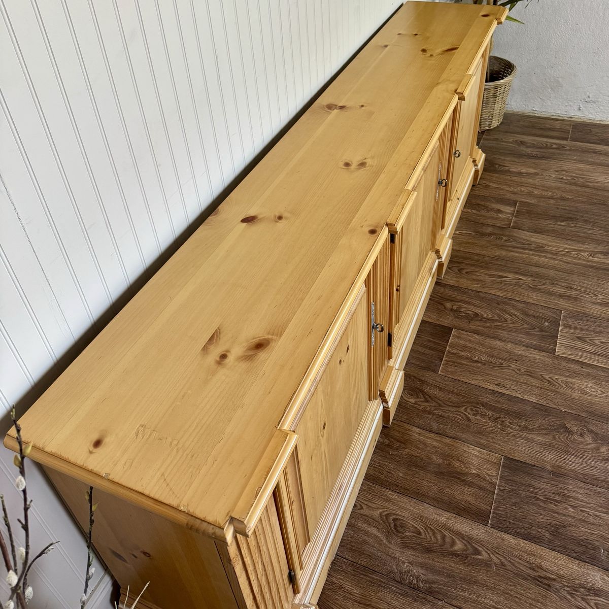 Vintage European Farmhouse Pine Sideboard / Media Console
