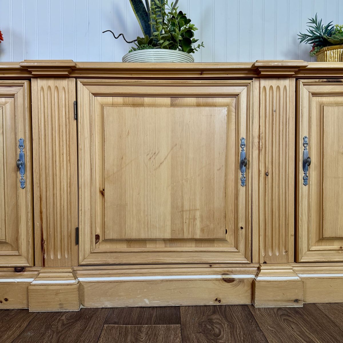 Vintage European Farmhouse Pine Sideboard / Media Console