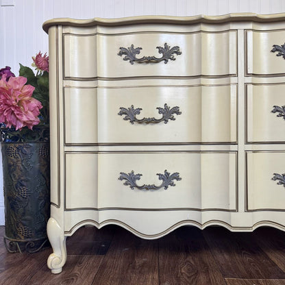 Vintage French Provincial 9-Drawer Lowboy Dresser – White Fine and Furniture