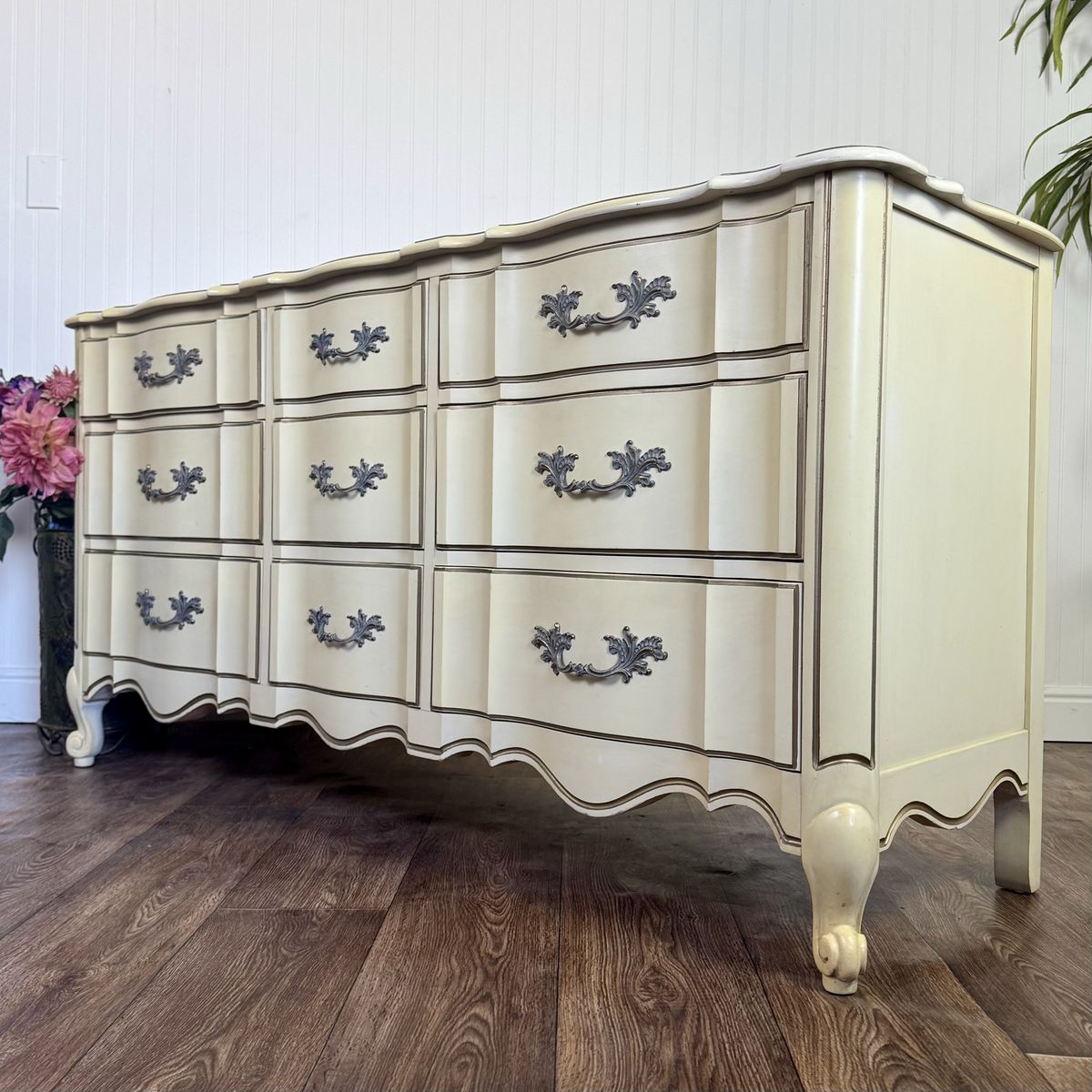 Vintage French Provincial 9-Drawer Lowboy Dresser – White Fine and Furniture