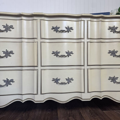 Vintage French Provincial 9-Drawer Lowboy Dresser – White Fine and Furniture