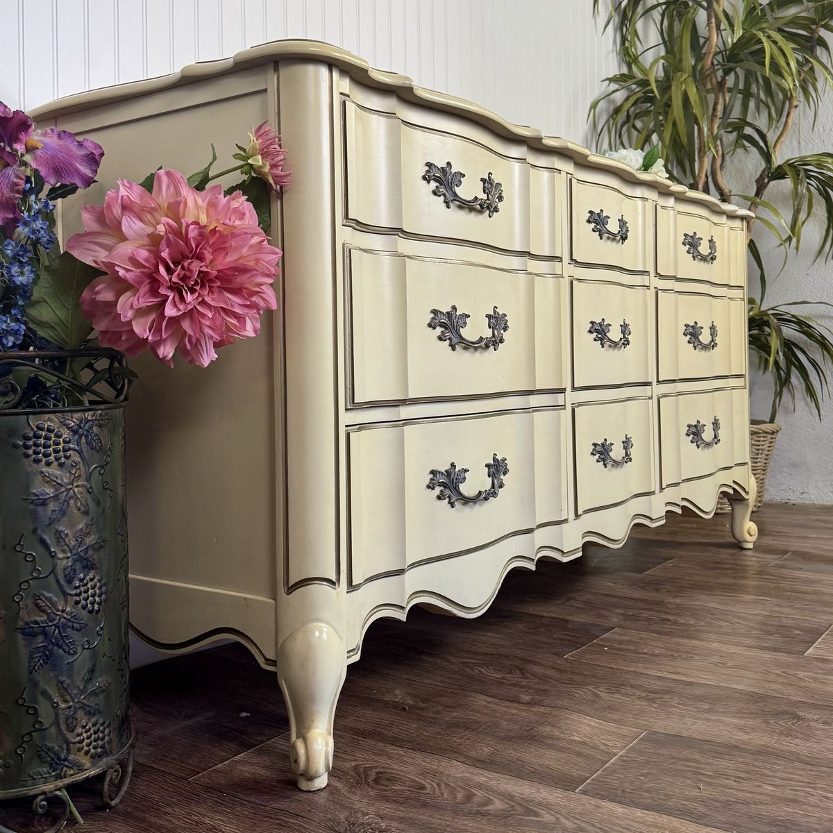 Vintage French Provincial 9-Drawer Lowboy Dresser – White Fine and Furniture