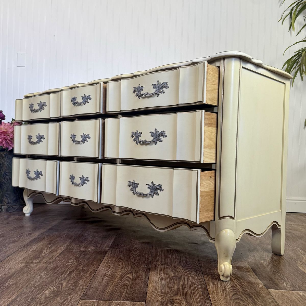 Vintage French Provincial 9-Drawer Lowboy Dresser – White Fine and Furniture