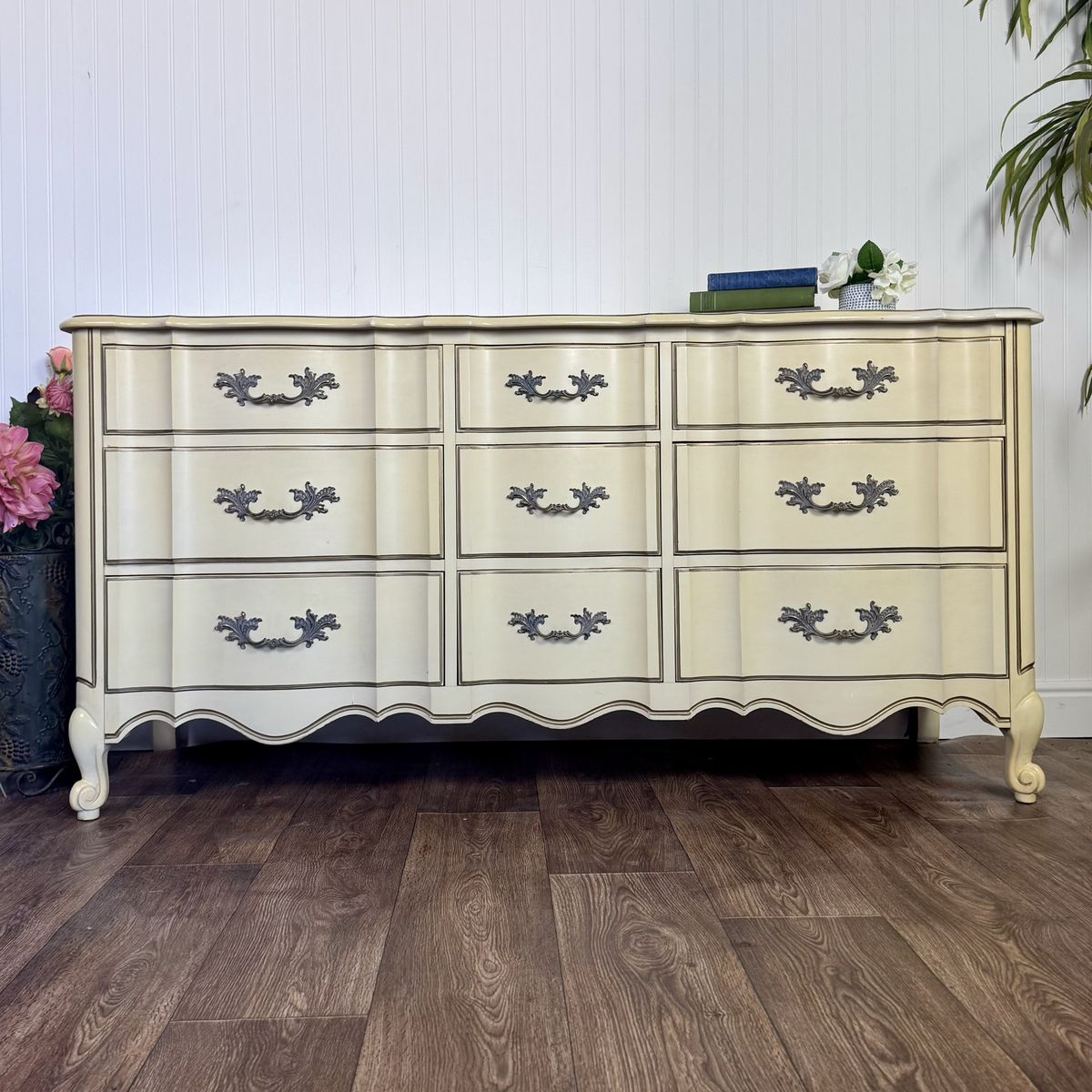 Vintage French Provincial 9-Drawer Lowboy Dresser – White Fine and Furniture